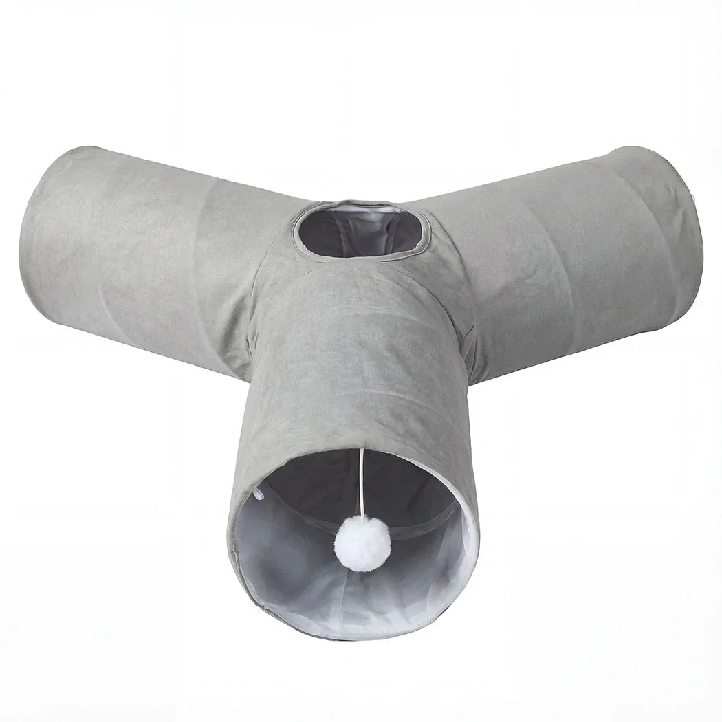 Pawz 3 Way Cat Tunnel Toy Interactive Foldable Tube Indoor Pet 2 Haning Balls-2050056765285994497
