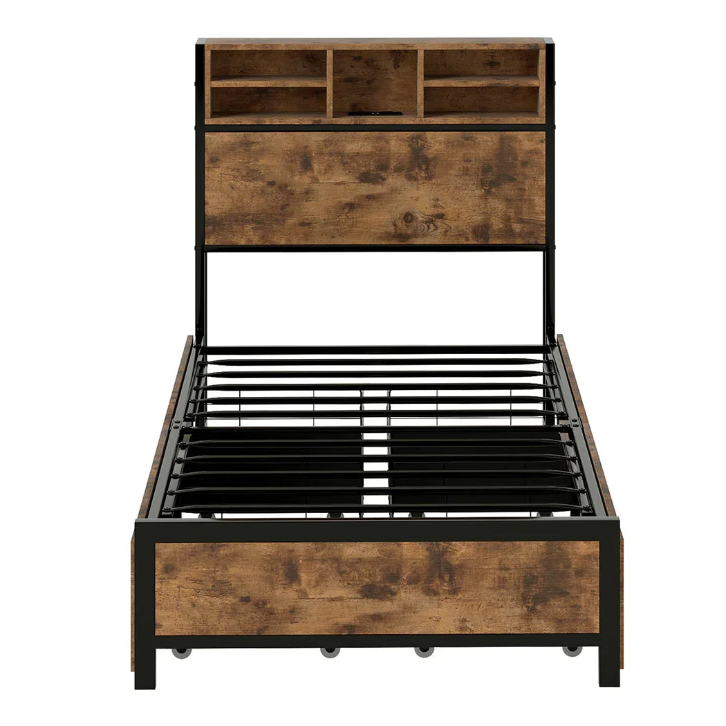 Levede Single Bed Frame Industrial Storage LED Charing-2050056748655579137