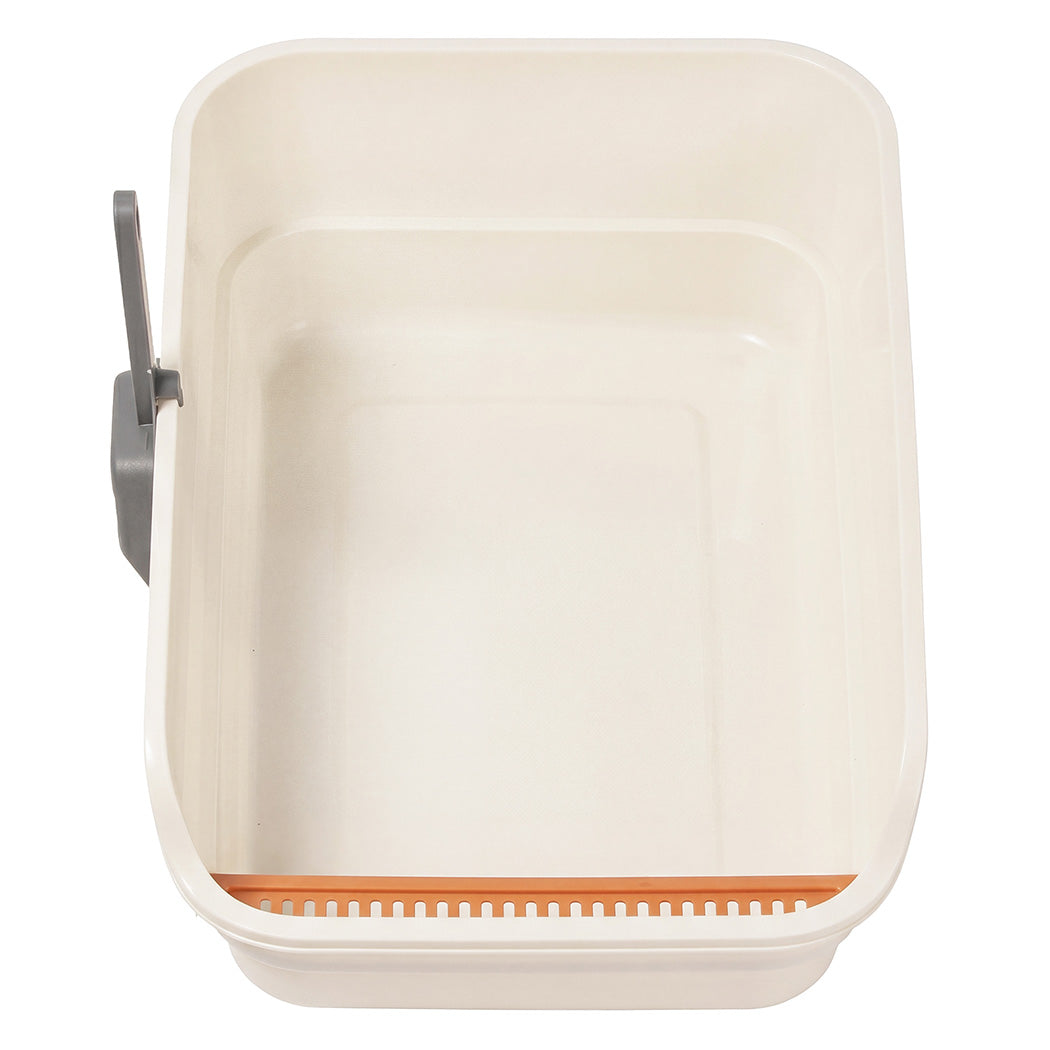 Pawz Large Cat Litter Box High Sided Open Top Cat Litter Tray 60cm Beige-2072893574063722497