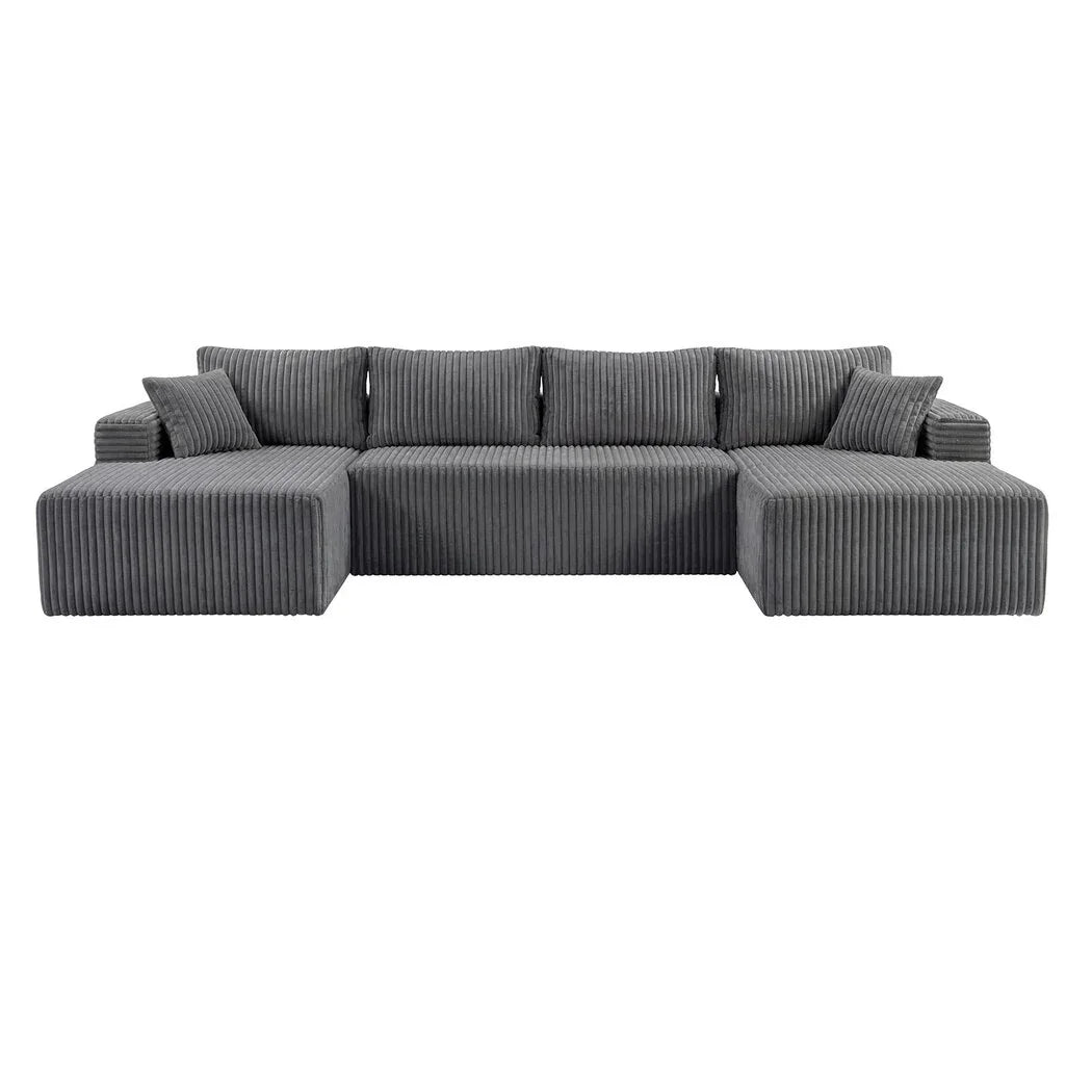 Levede Modular Sofa Lounge Set Corduroy U Shaped Sectional Cloud Couch Grey-2050056788564381697
