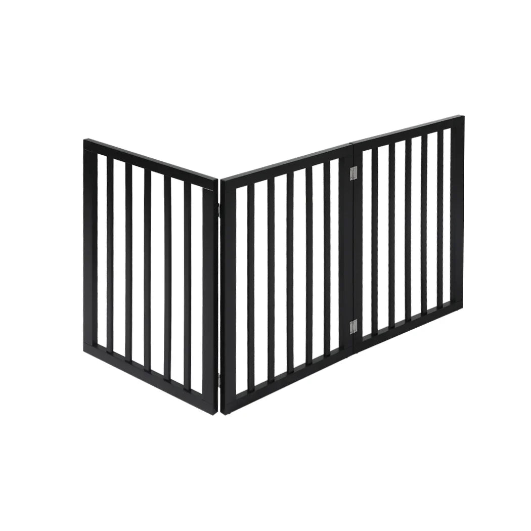 PaWz 3 Panels Wooden Pet Gate Dog Fence Black 139CM-2006732963022245889