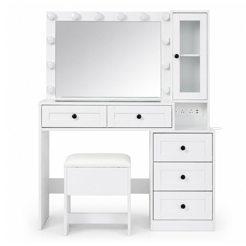 Levede Dressing Table Vanity Desk with LED Mirror 5 Drawers Charging White-2100035036114980865