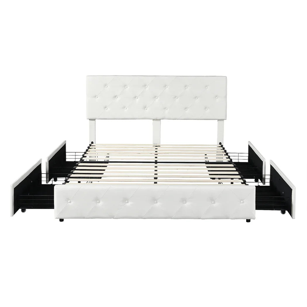 Levede Queen Bed Frame Tufted 4 Drawer-2006733226000912385