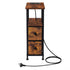 Levede Bedside Table Narrow Side Table with LED Charging Station Brown-2100034980666281985