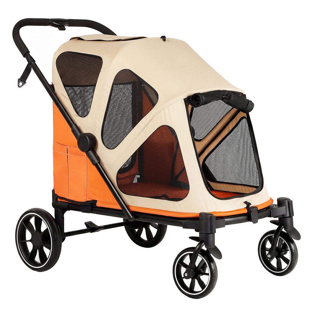 PaWz Dog Stroller Pet Pram Foldable Mesh Ventilated Seat Safety Leash Orange-2100034992506802177