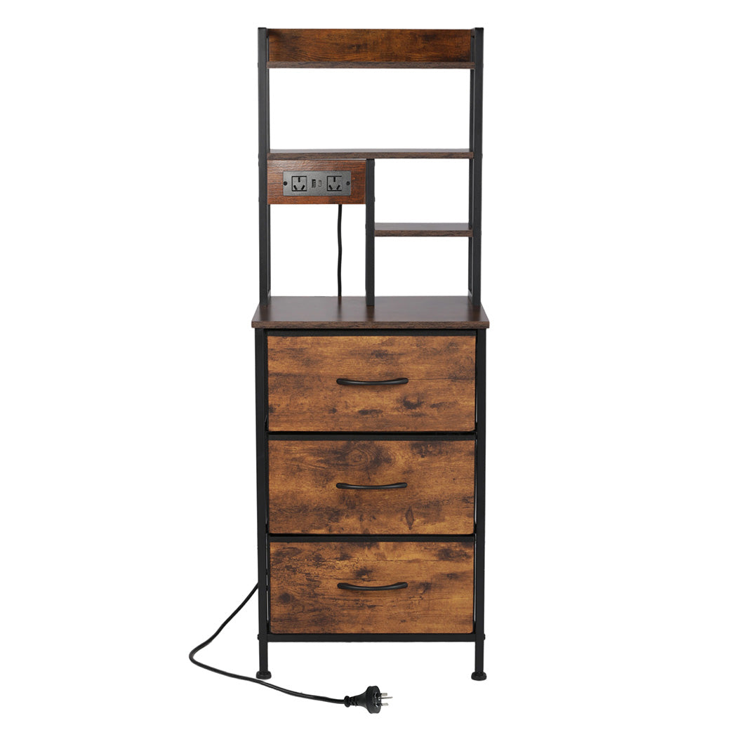 Levede Bedside Table with Charging Station 3 Drawer RGB Light Night Stand Brown-2109799597113806850