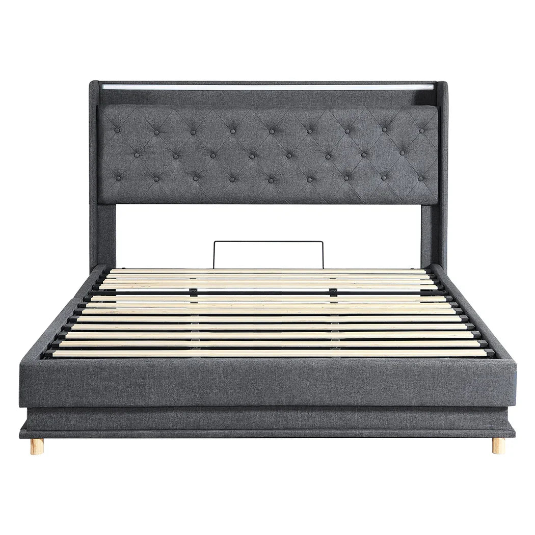 Levede King Bed Frame Gas Lift Storage LED Light USB-2006733381597007873