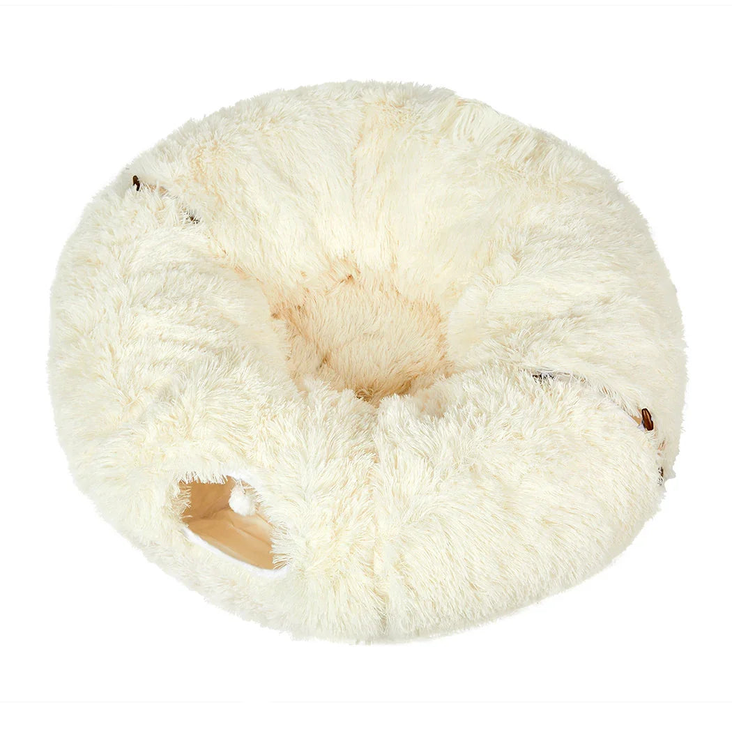 Pawz Cat Tunnel Foldable Fluffy Plush Play Tube Beige-2006732904268435457