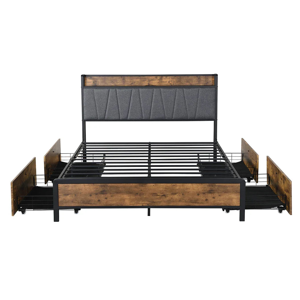Levede Queen Bed Frame Soft Storage Drawers Headboard USB Charge-2029387280409563137