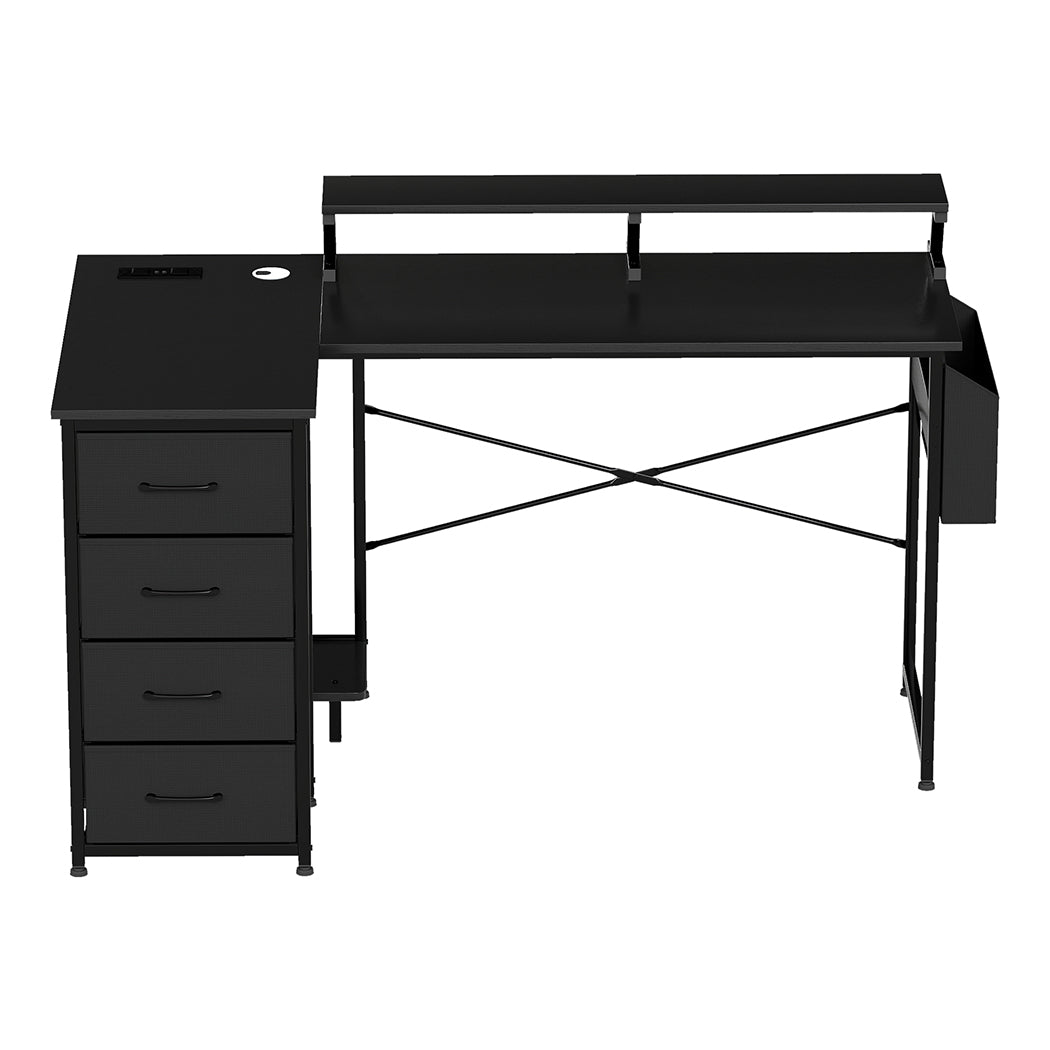 Levede L Shaped Gaming Desk with Storage Drawers Black-2006733412379004929