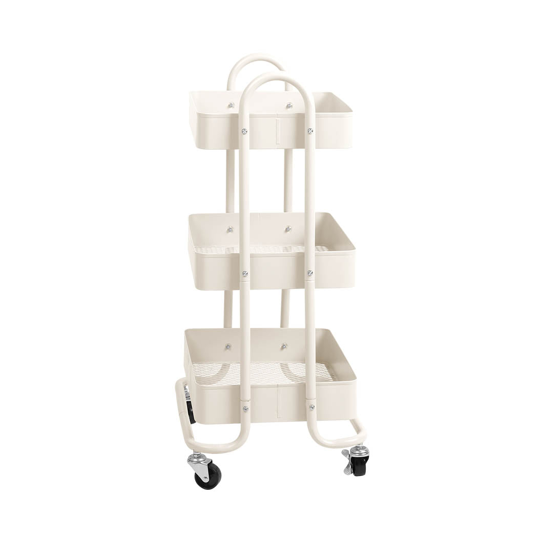 Levede 3 Tiers Kitchen Trolley Cart White-2006733175103033345