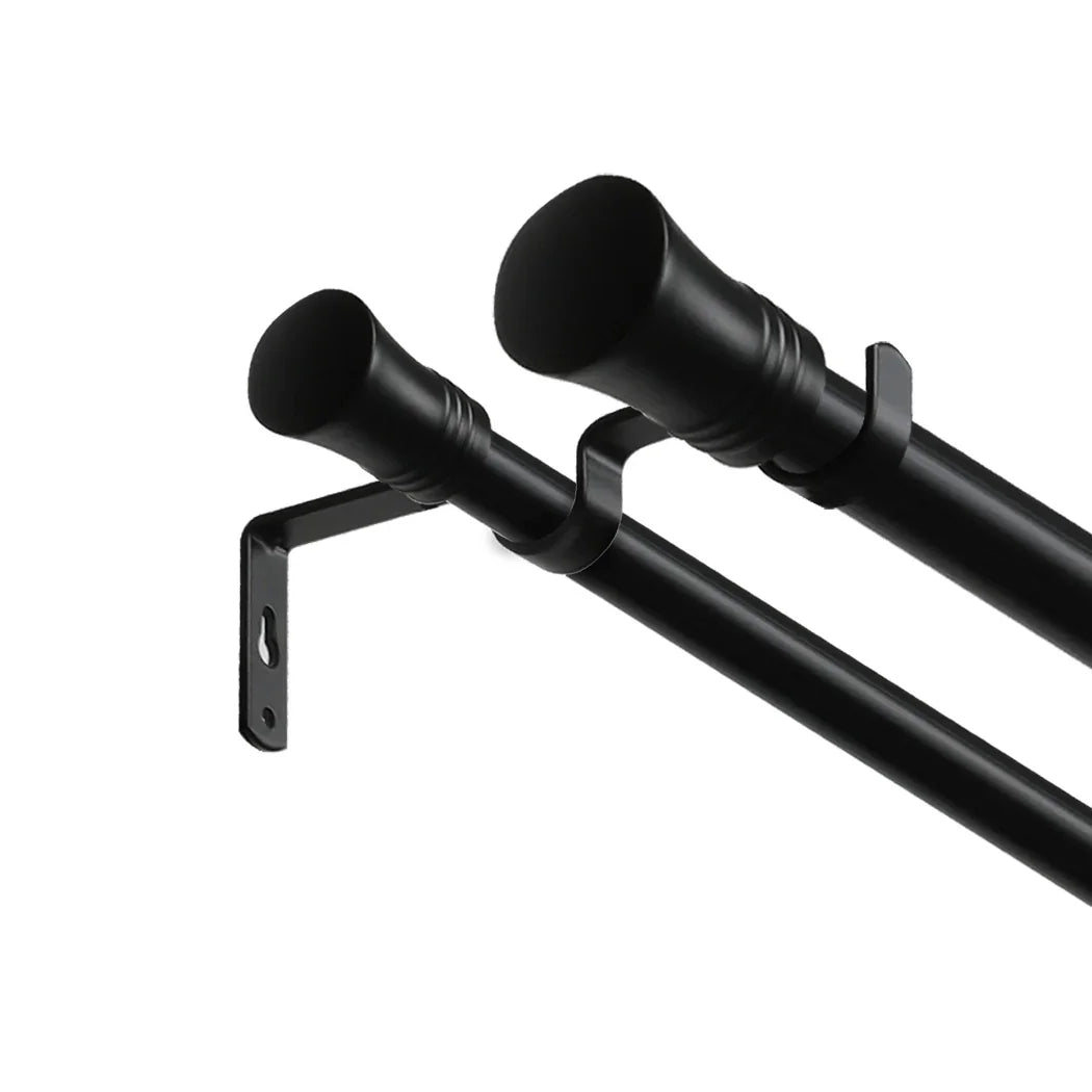 Marlow Black Double Curtain Rod Steel Pole Pommel Set Extendable Adjustable-2018816770139361281