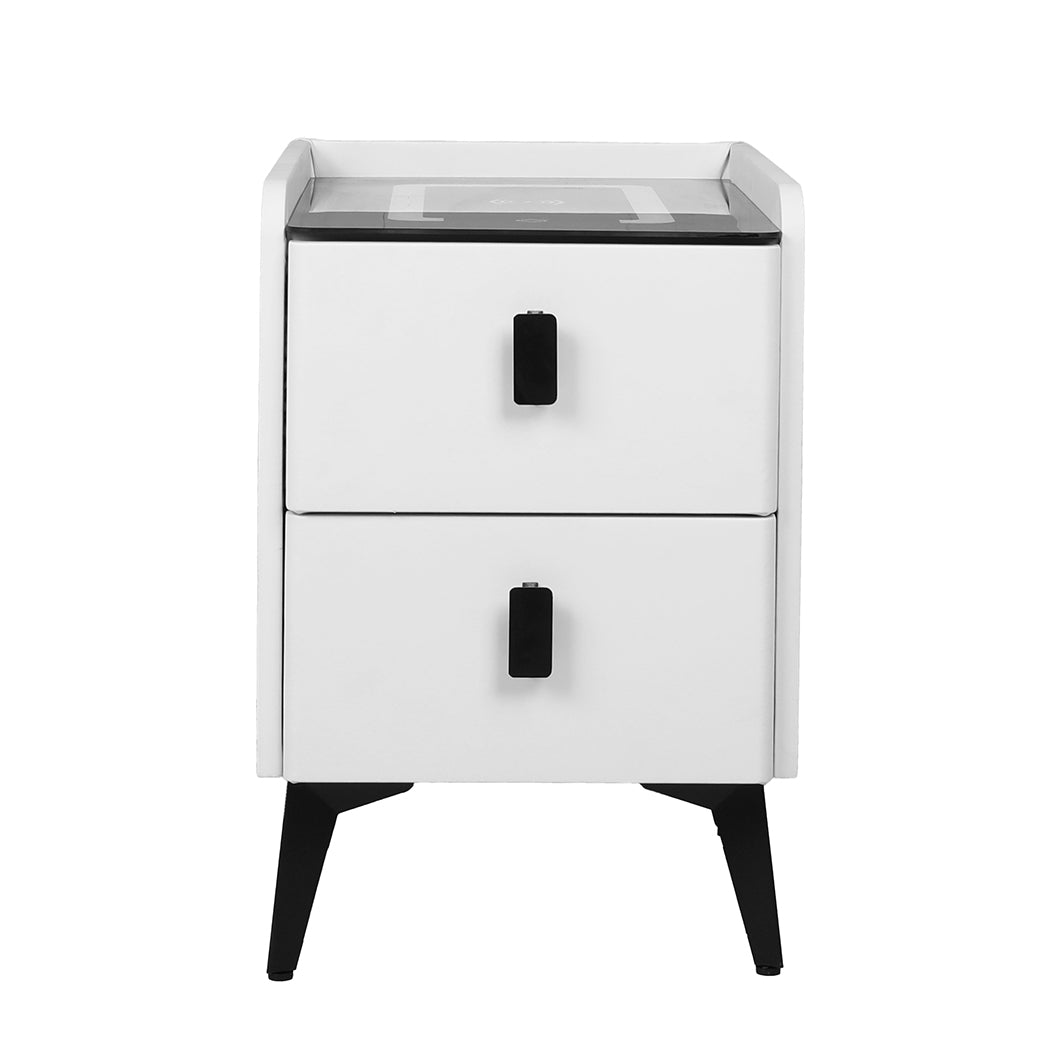 Levede Bedside Table LED Lights Drawers Storage