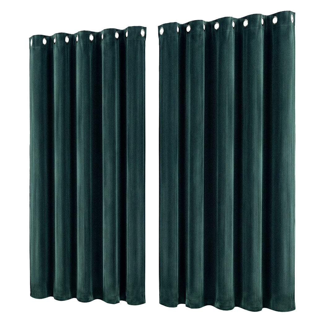 Marlow Blackout Curtains 2X Velvet Room Darkening Eyelet Curtains Decor Green-2072893568359469057