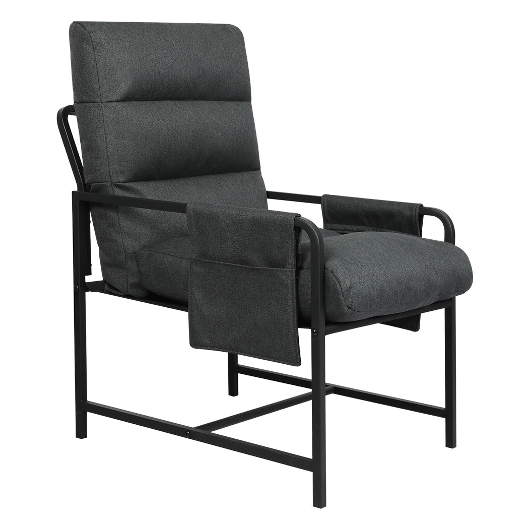 Levede Metal Framed Lounge Chair Linen in Dark Grey-1919278353454600193