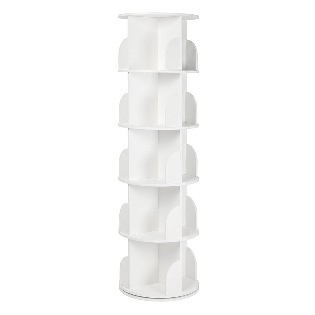 Levede Rotating Bookshelf 5 Tier Book Storage Space Saving Round Tower White-2109799589173989378