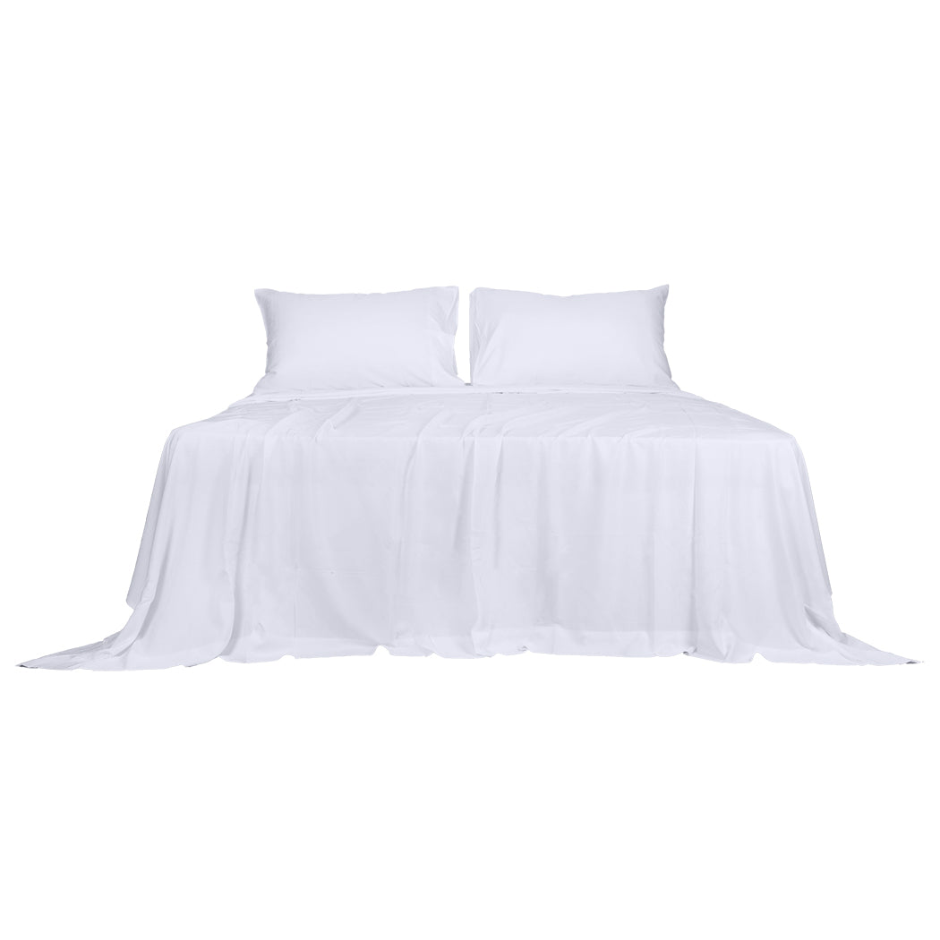 Dreamz 4pcs Queen Size 100% Bamboo Bed Sheet Set in White Colour-1864183184758018049