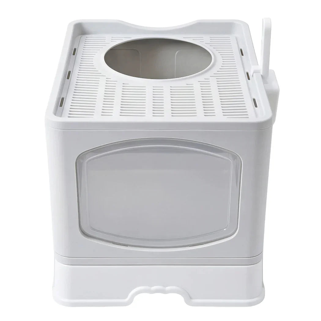 Pawz Large Cat Litter Box Foldable Top Entry Covered Litter Tray Scoop Grey-2050056785414459393