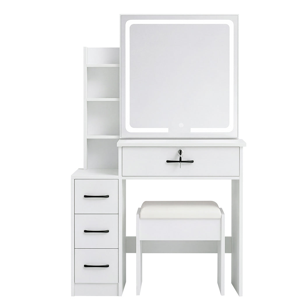 Levede Dressing Table Vanity Stool Set Sliding LED Mirror Makeup Storage Shelves White-2072893560474177537