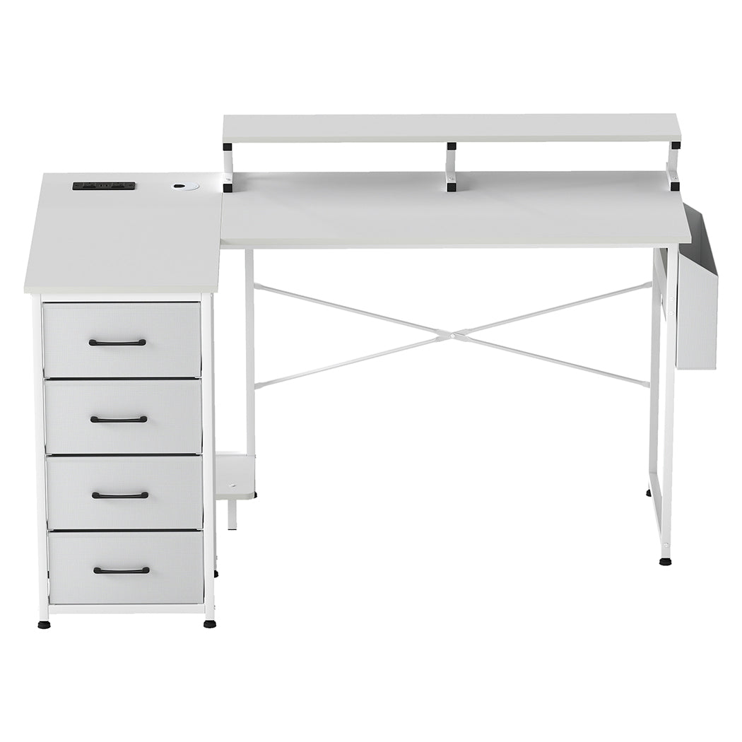 Levede L Shaped Gaming Desk with Storage Drawers White-2006733412563554305