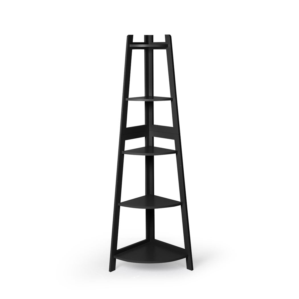 Levede 5 Tier Corner Shelf Wooden Storage Black-1864183220980027393