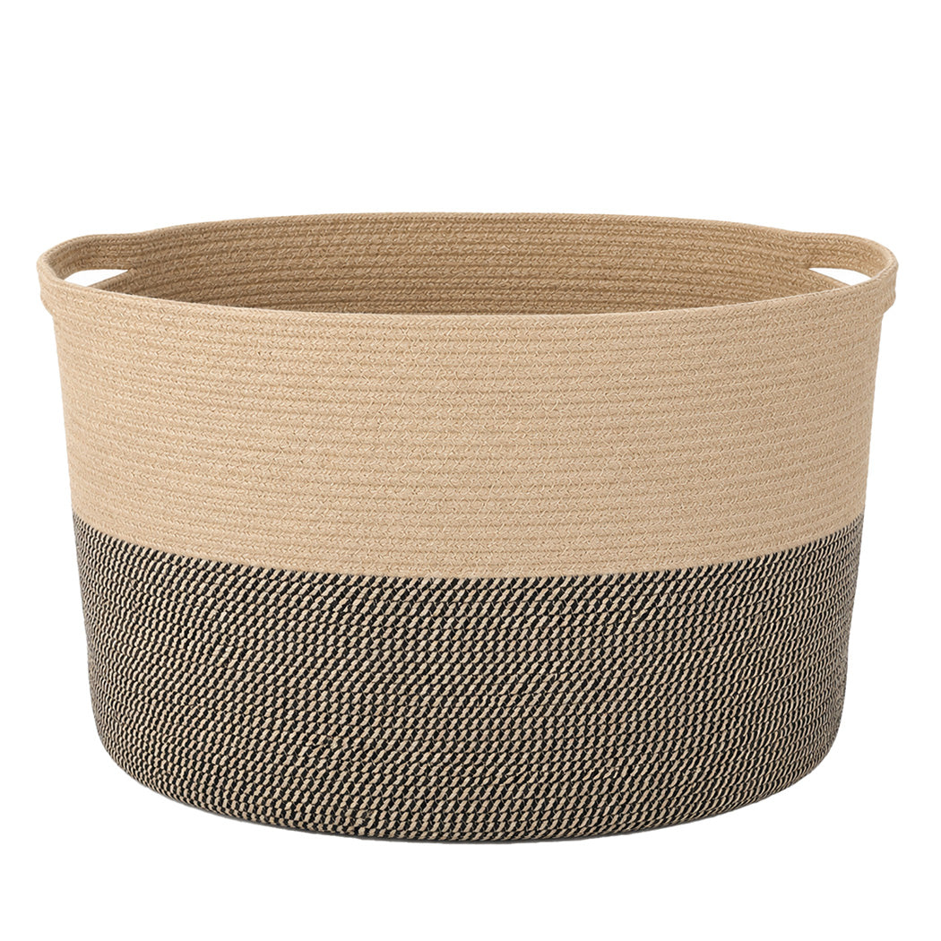 Levede Blanket Basket Large Cotton Rope Jute with Handles Foldable Home Yellow-2100035023964082177