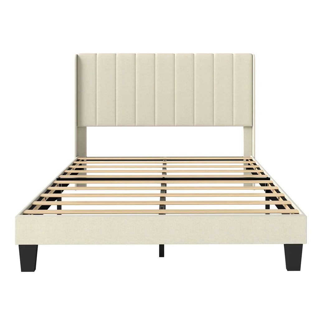 Levede Metal Wooden Bed Frame Double Panel Plush Upholstered Mattress Platform-2050056770302382081