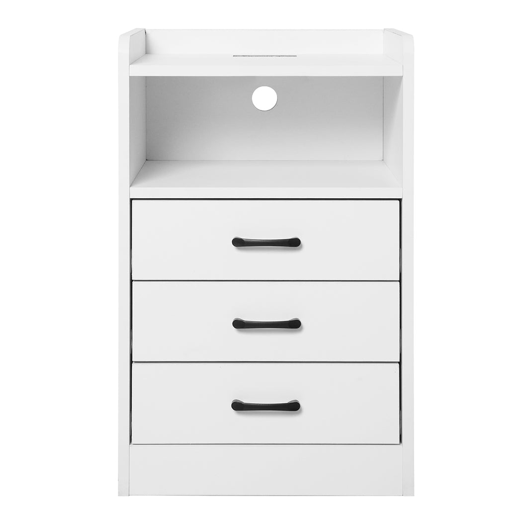 Levede Bedside Table USB Charger Outlet LED White-1894516735034396673