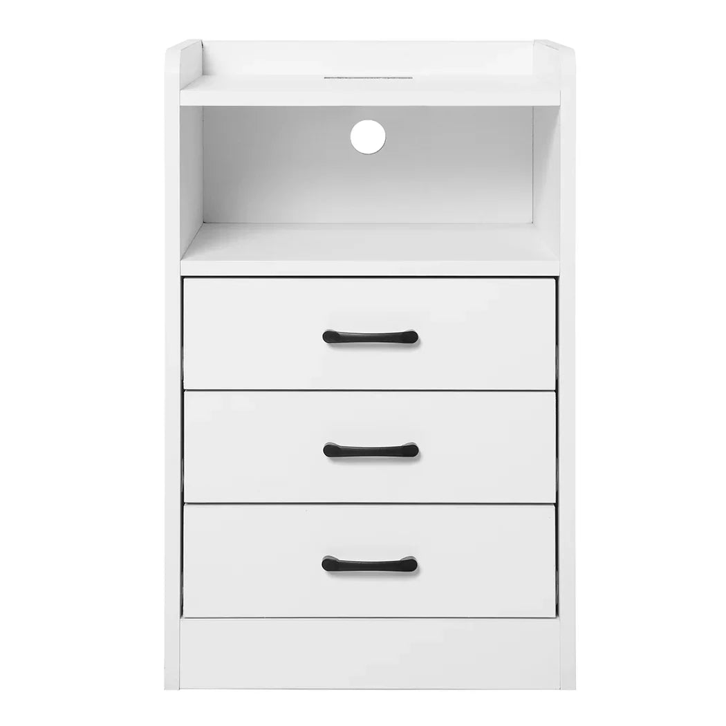 Levede Bedside Table USB Charger Outlet LED White-2029387251049435137