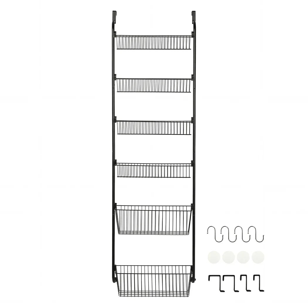 Toque Over the Door Pantry Organiser 6 Tiers Metal Hanging Storage Rack Black-2050059015542673409