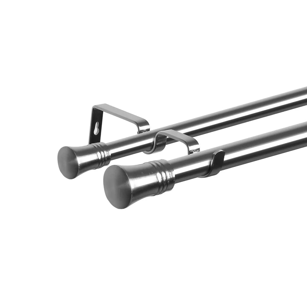Marlow Silver Double Curtain Rod Steel Pole Pommel Set Extendable Adjustable-2029387251229790209