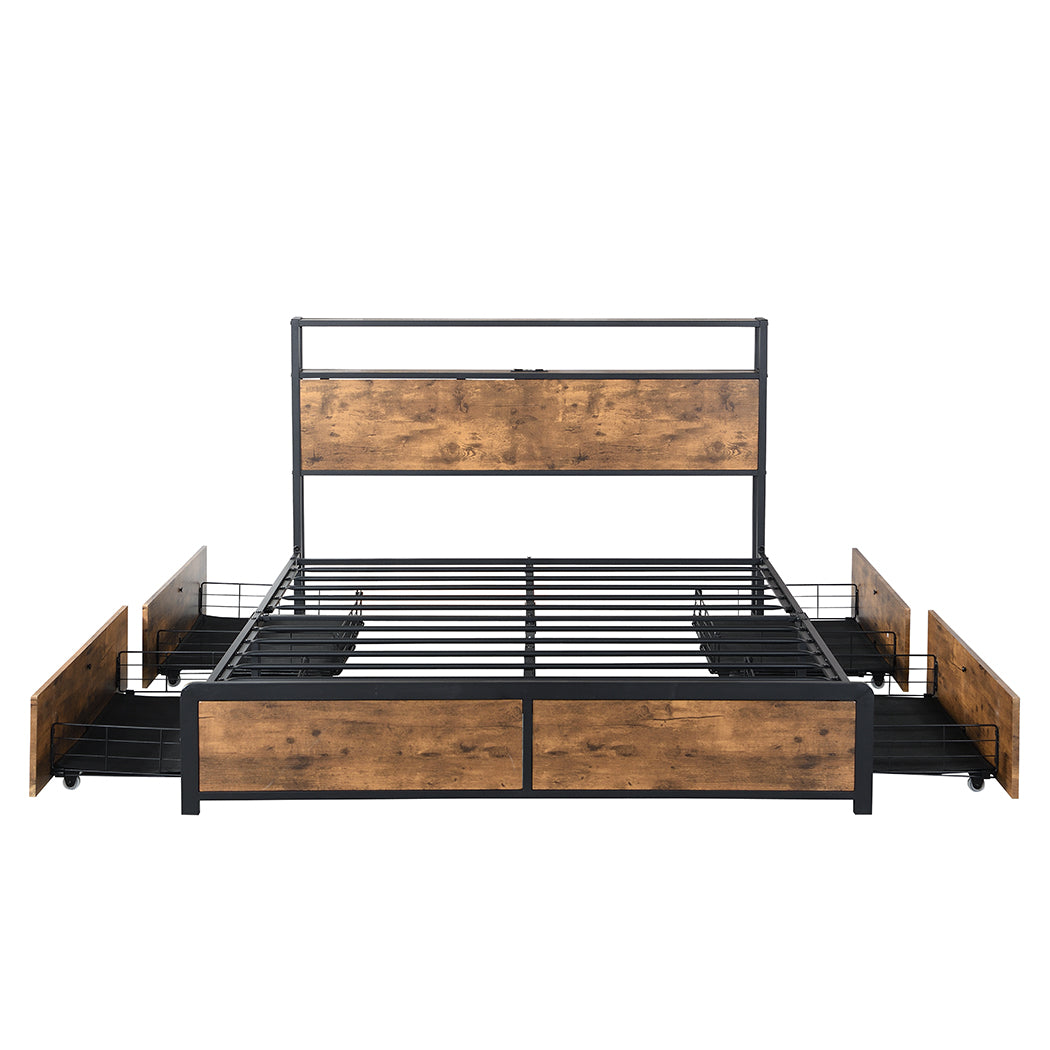 Levede Queen Bed Frame RGB LED 4 Drawers USB-1894516727170076673