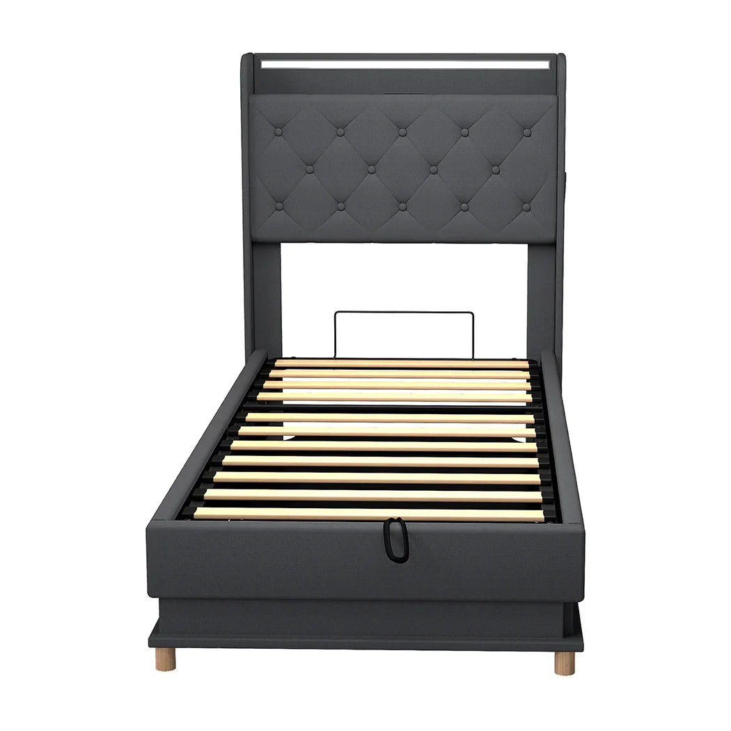 Levede Single Bed Frame Gas Lift Storage LED Light USB-2006733381777362945