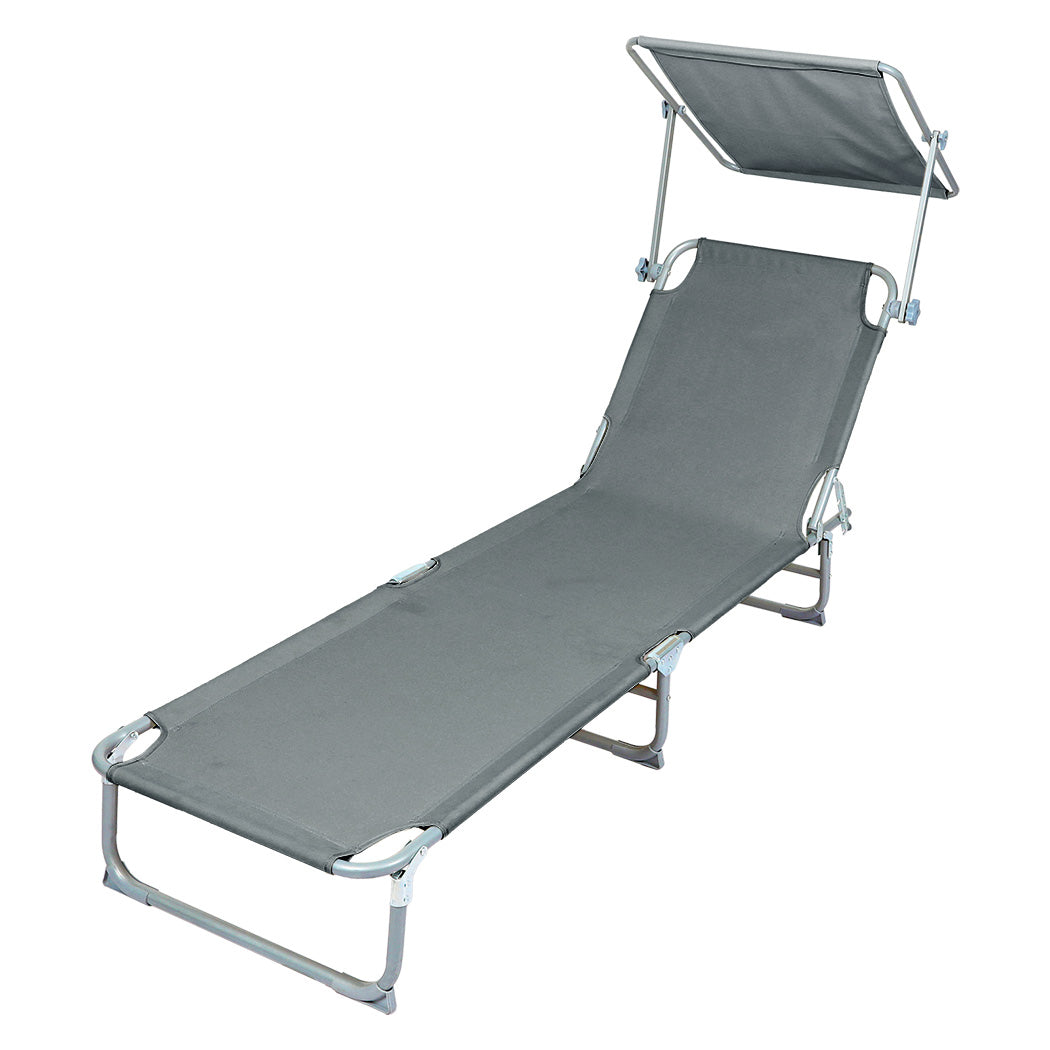 Levede Foldable Lounge Chairs with Canopy Grey-1910112248400056321
