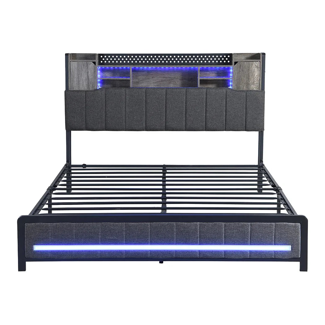 Levede Queen Bed Frame with Storage Headboard RGB LED-2006732901781213185