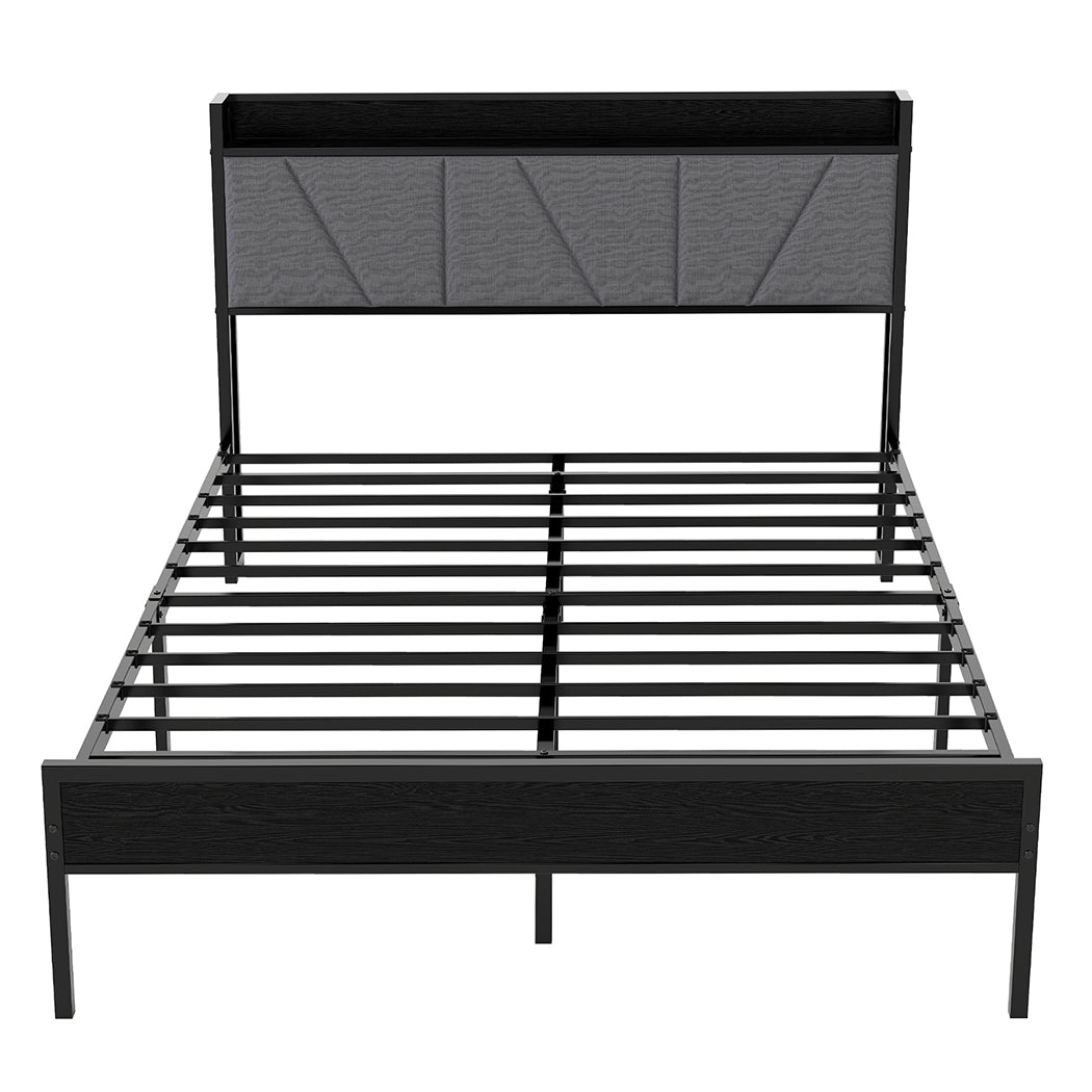 Levede Double Bed Frame Steel Base with Headboard Grey-2006732772936388609