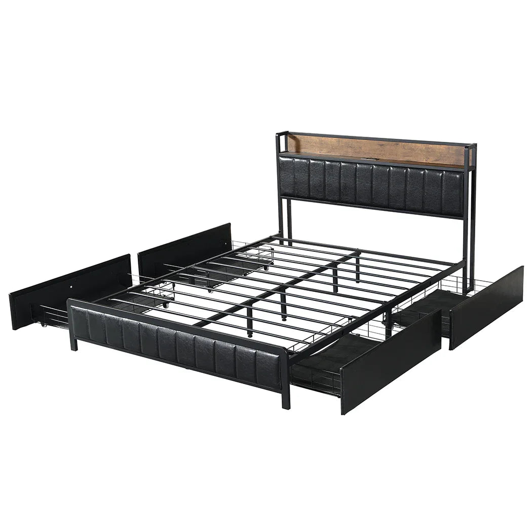 Levede Queen Bed Frame PU 4 Drawer USB Charge-2018816936221216769