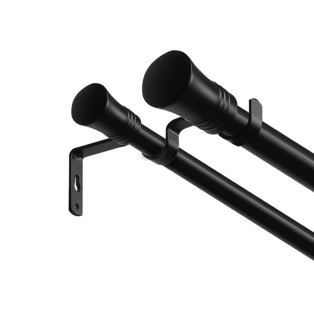 Marlow Black Double Curtain Rod Steel Pole Pommel Set Extendable Adjustable-1894516738750550017