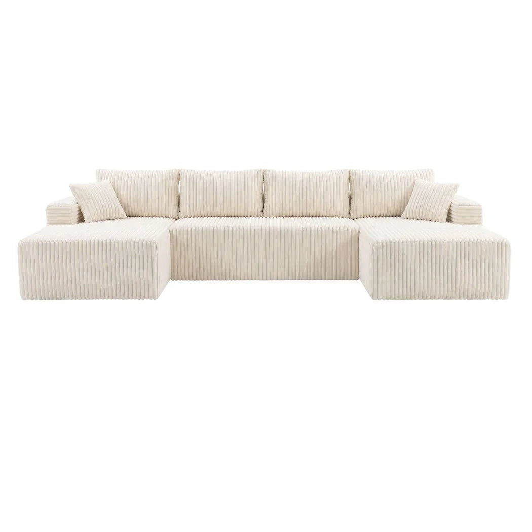 Levede Modular Sofa Lounge Set Corduroy U Shaped Sectional Cloud Couch Beige-2050056788379832321