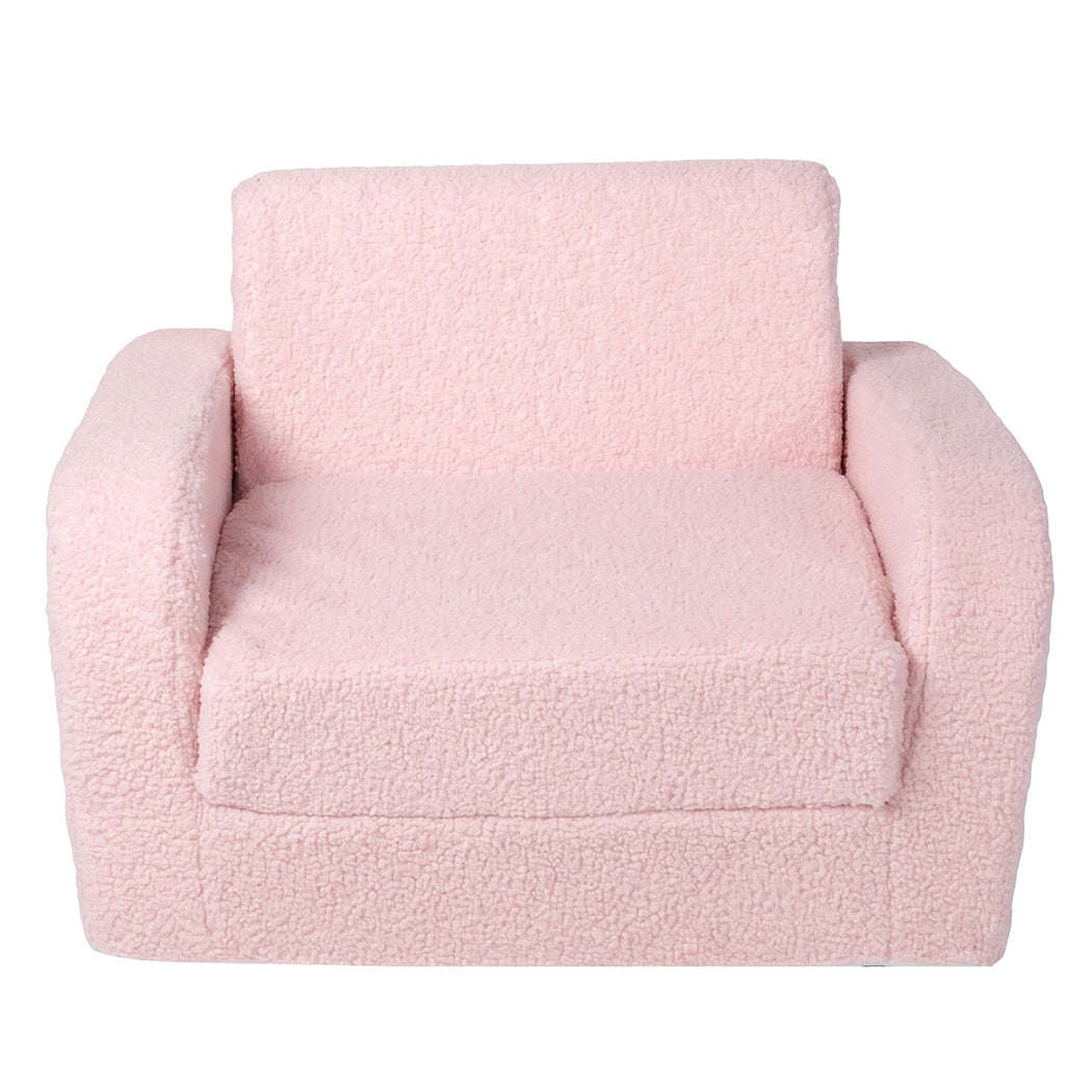 BoPeep Kids Sofa Fold Out Couch 3 In 1 Teddy Fleece Convertible Chair Pink-2109799595553525762