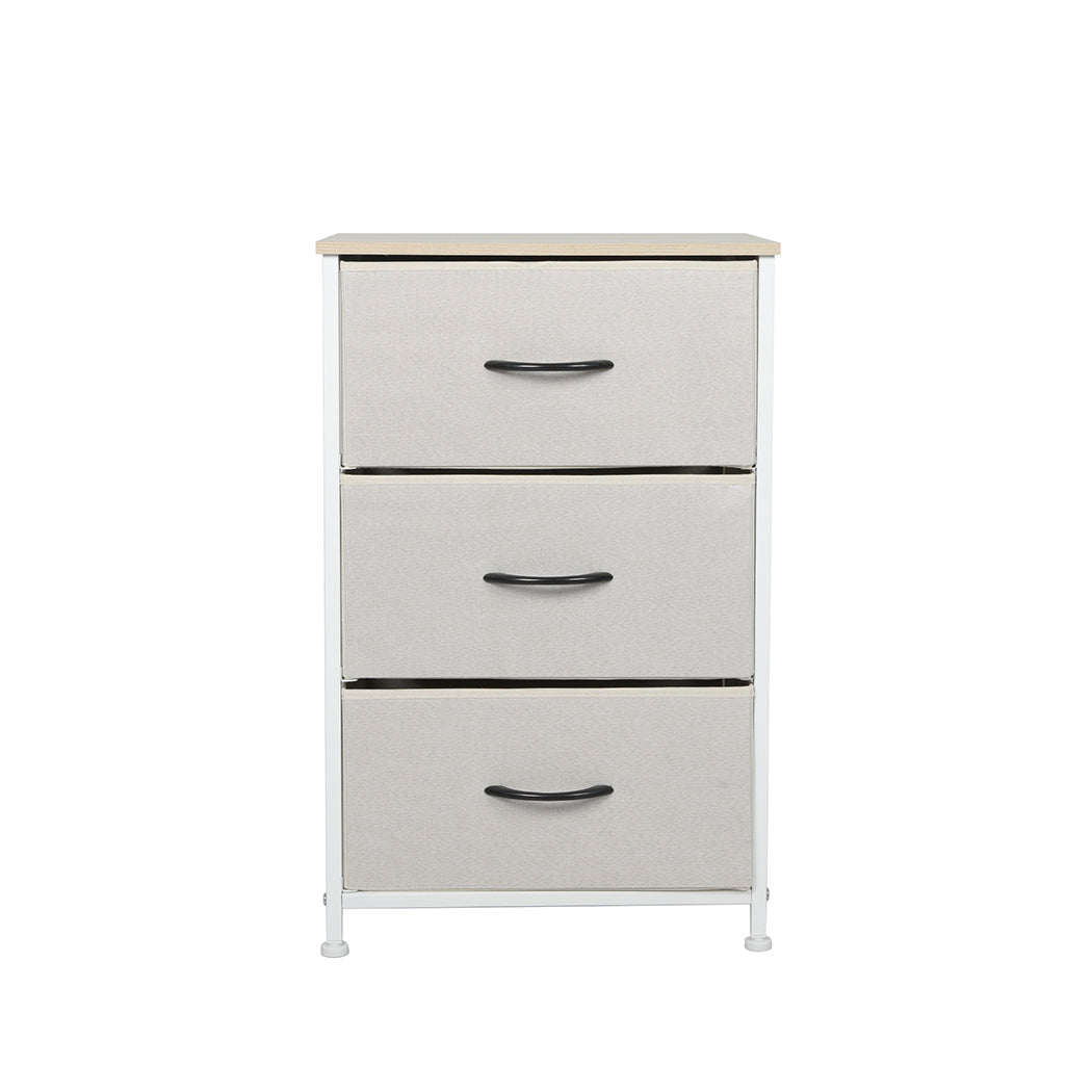 Levede Chest of 3 Drawers Bedside Table Beige-1864183276588109825
