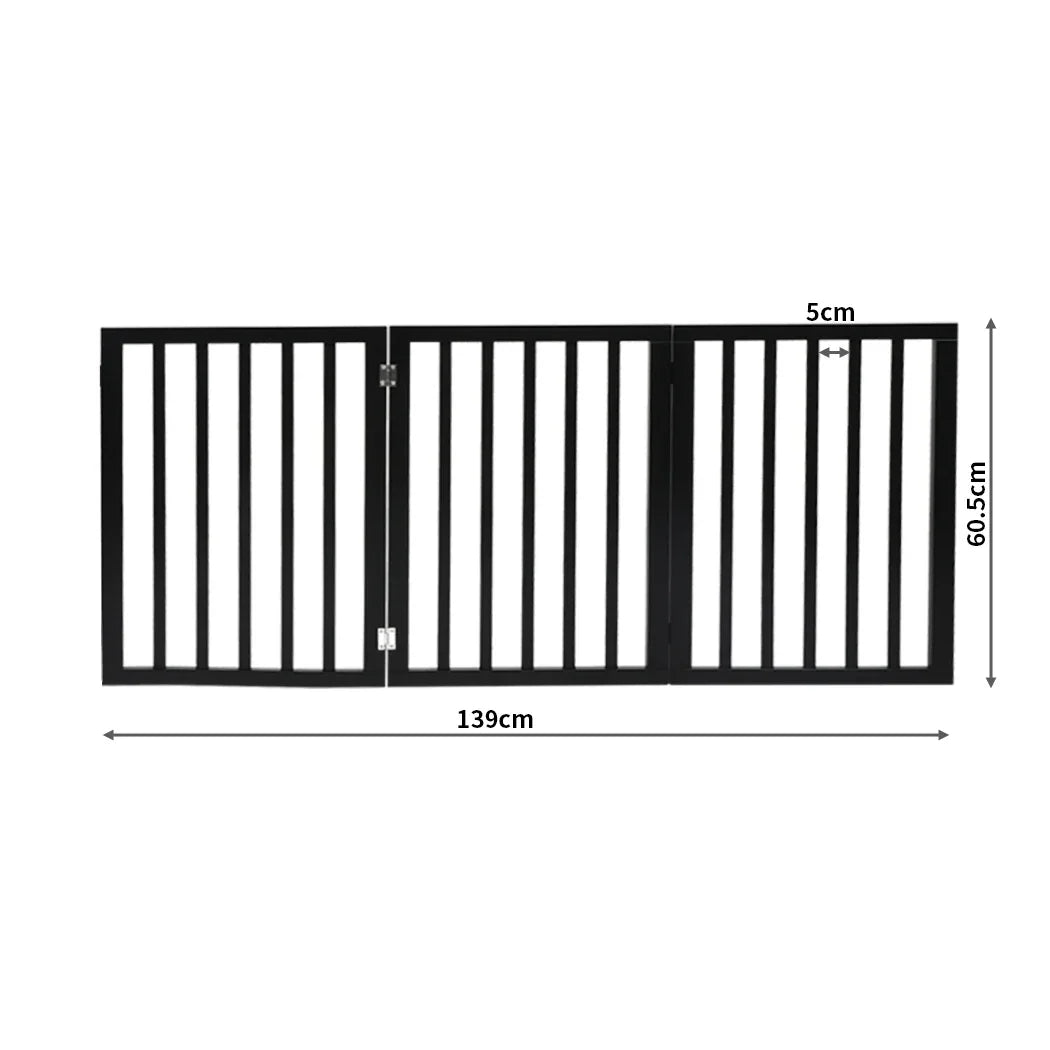 PaWz 3 Panels Wooden Pet Gate Dog Fence Black 139CM-2006732963022245890
