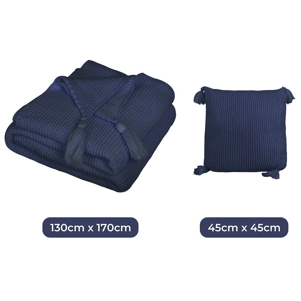 DreamZ Knitting Throw Blanket Cushion Navy-1864183212432035842