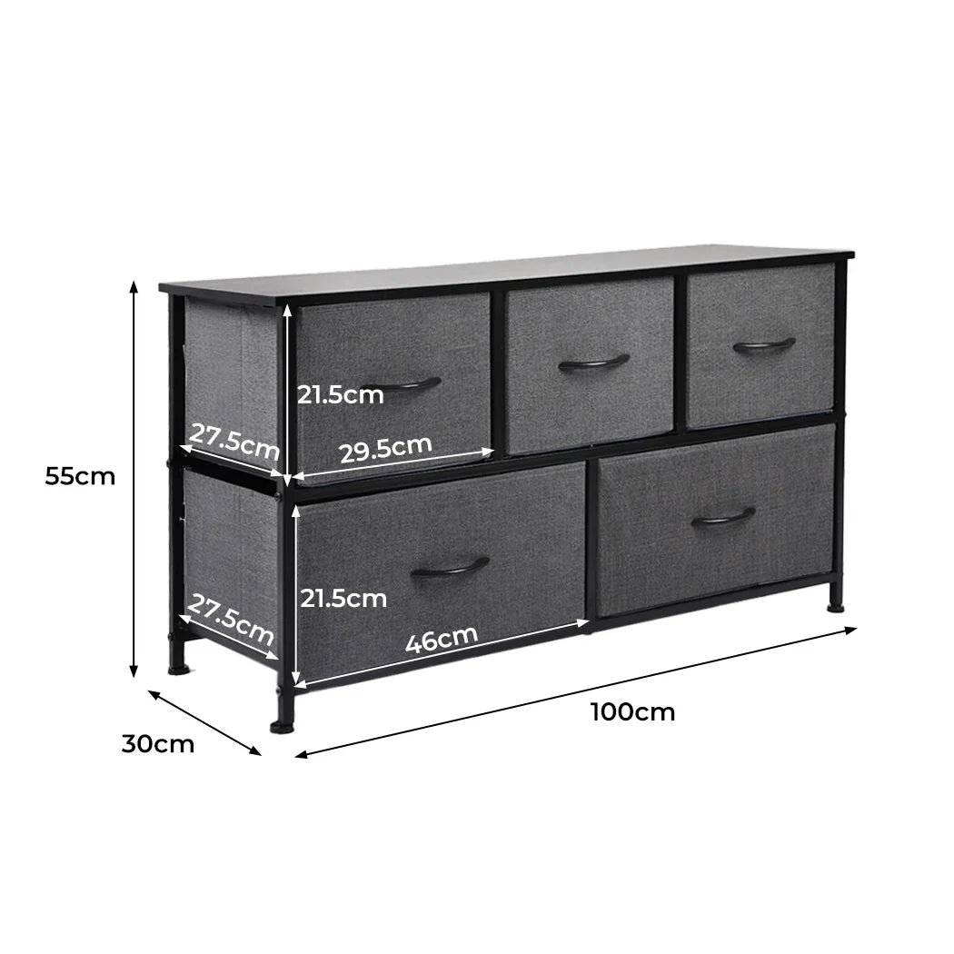 Levede Chest of 5 Drawers Storage Cabinet Dark Grey-2006733262080315394
