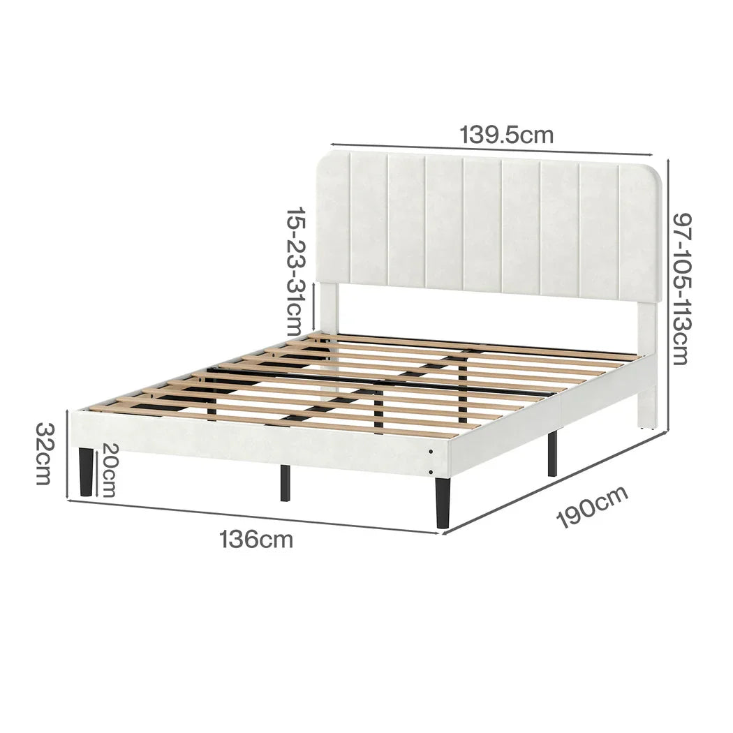 Levede Double Bed Frame Upholstered Adjustable Headboard Bed Platform White-2050056771384512514