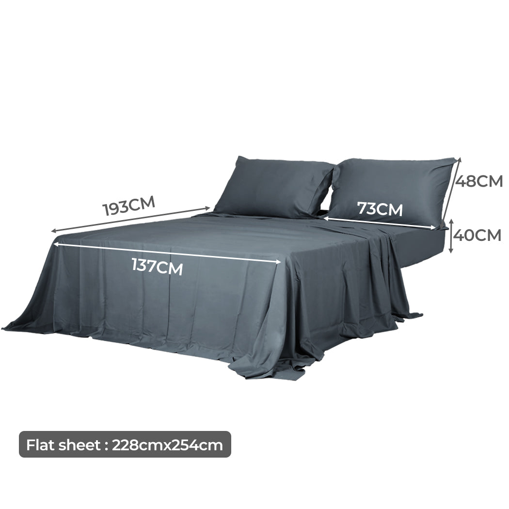 Dreamz 4pcs Double Size 100% Bamboo Bed Sheet Set in Charcoal Colour-1864183183210319874