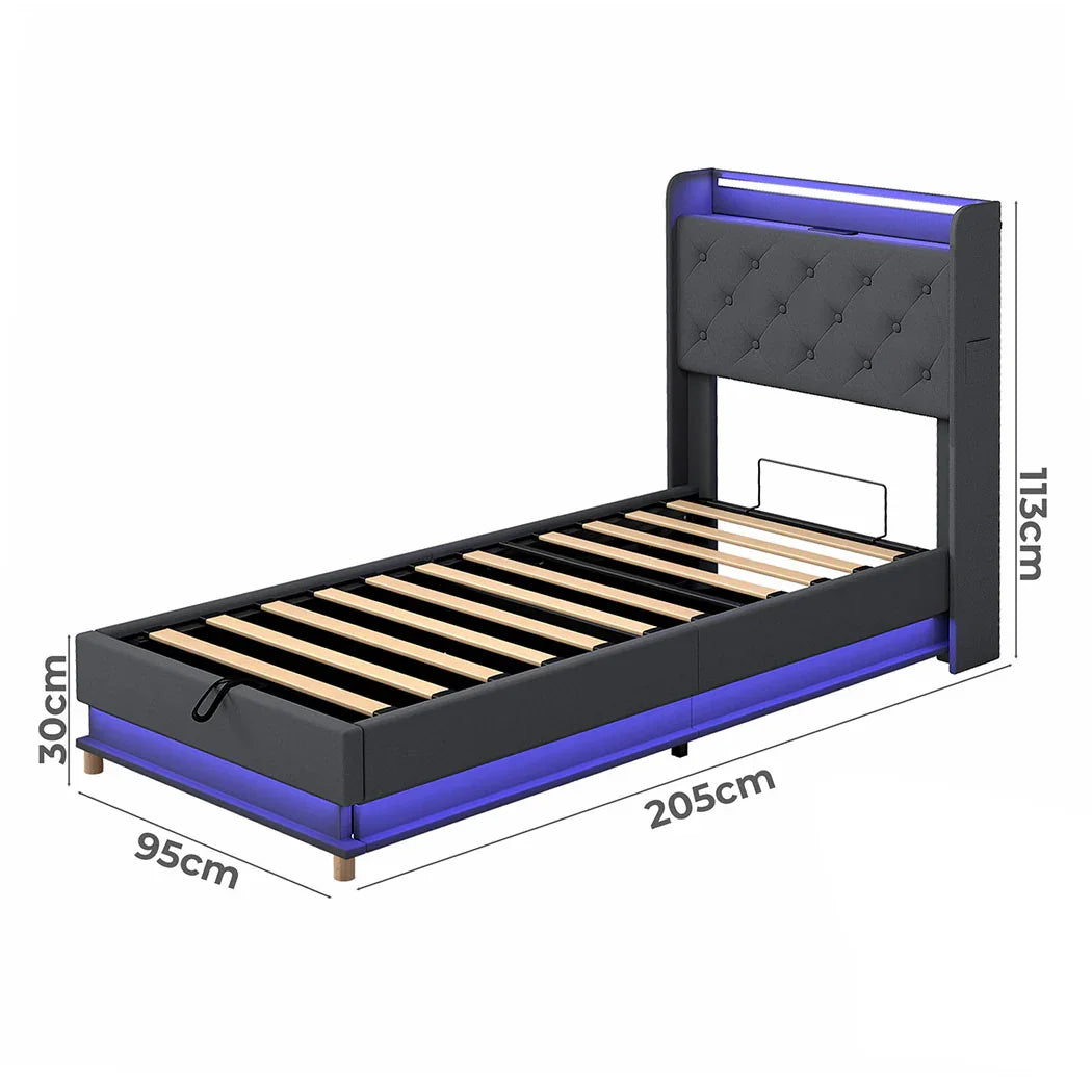 Levede Single Bed Frame Gas Lift Storage LED Light USB-2006733381777362946