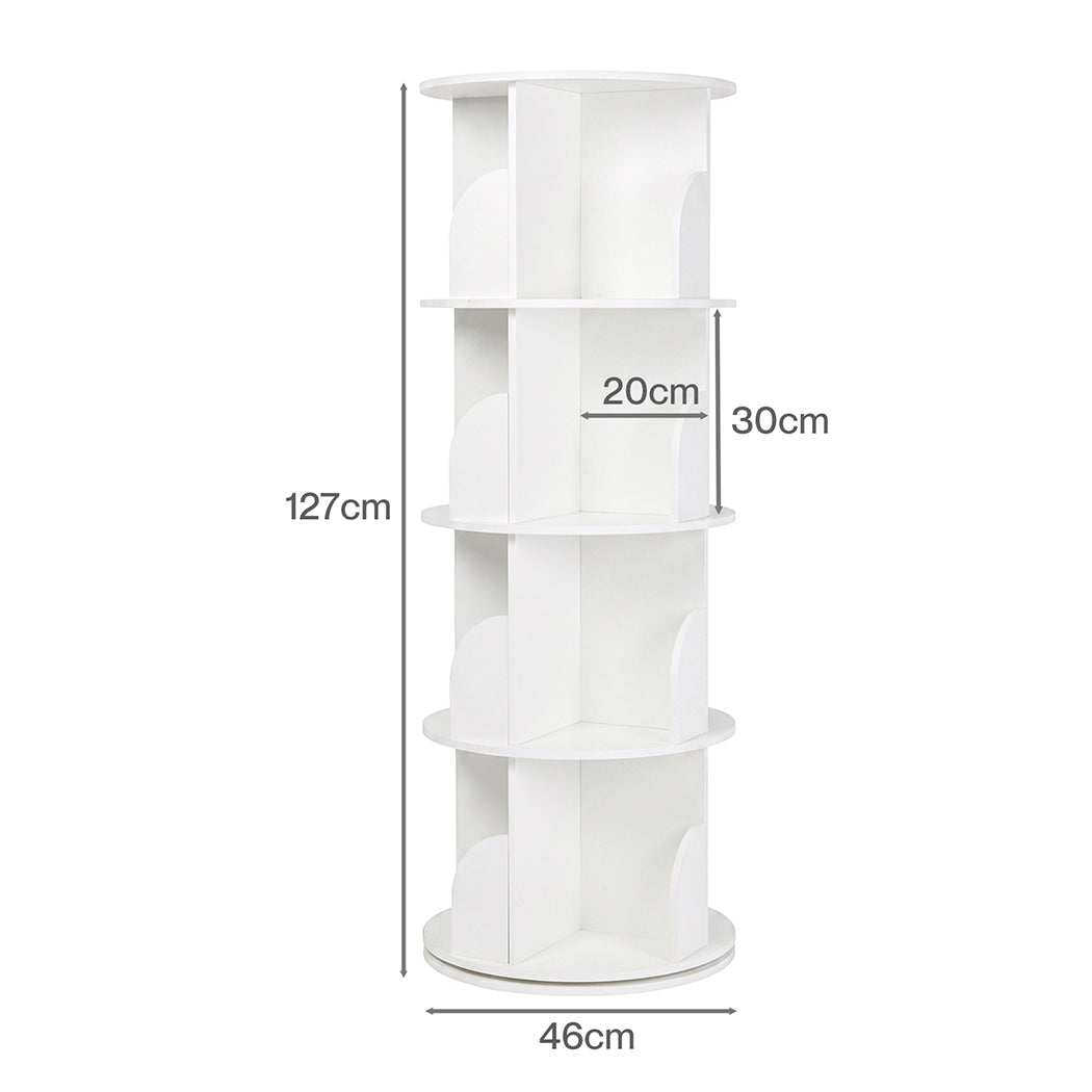 Levede Rotating Bookshelf 4 Tier Book Storage 360 Swivel Space Saving White-2109799589056548867