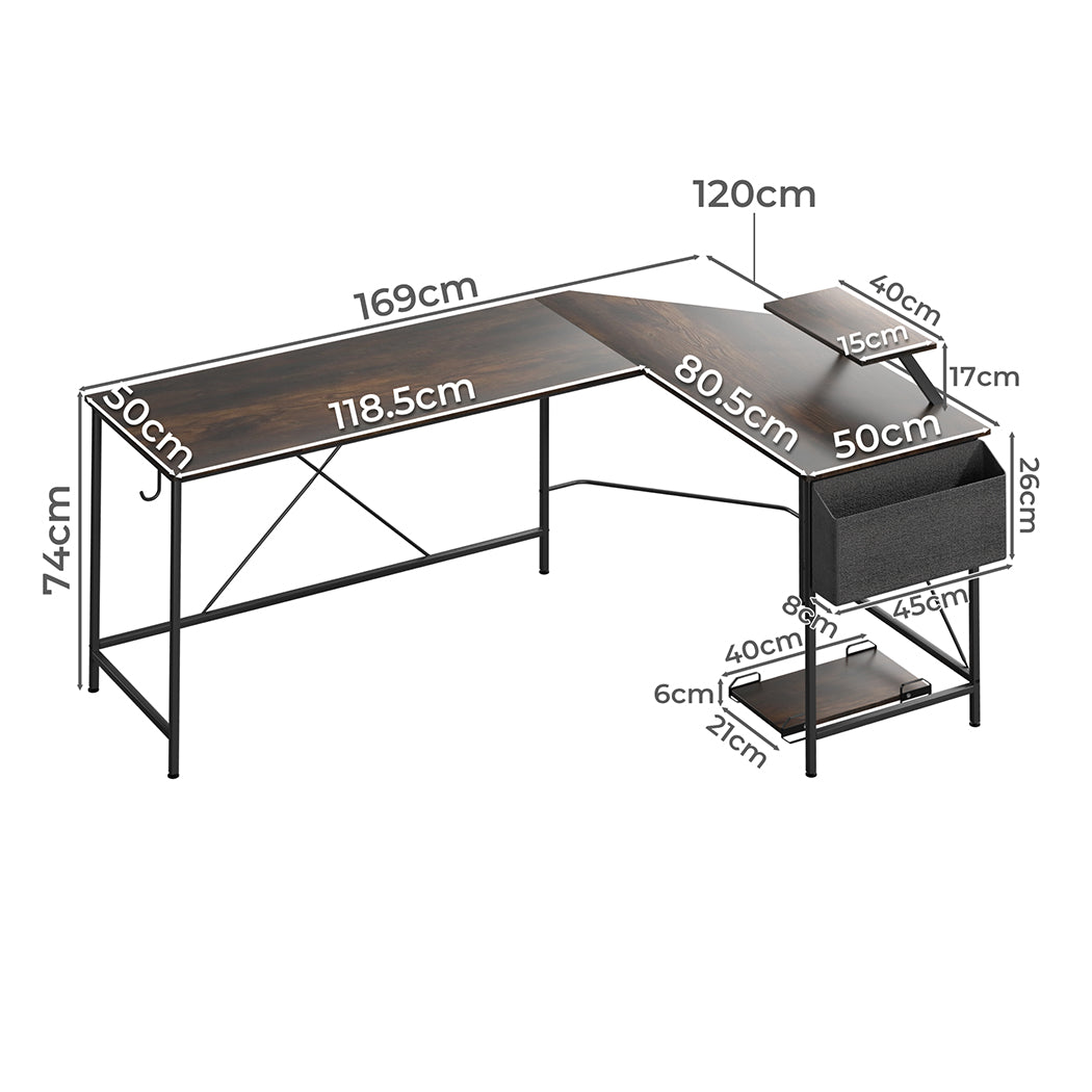 Levede Computer Desk Corner Desk Brown