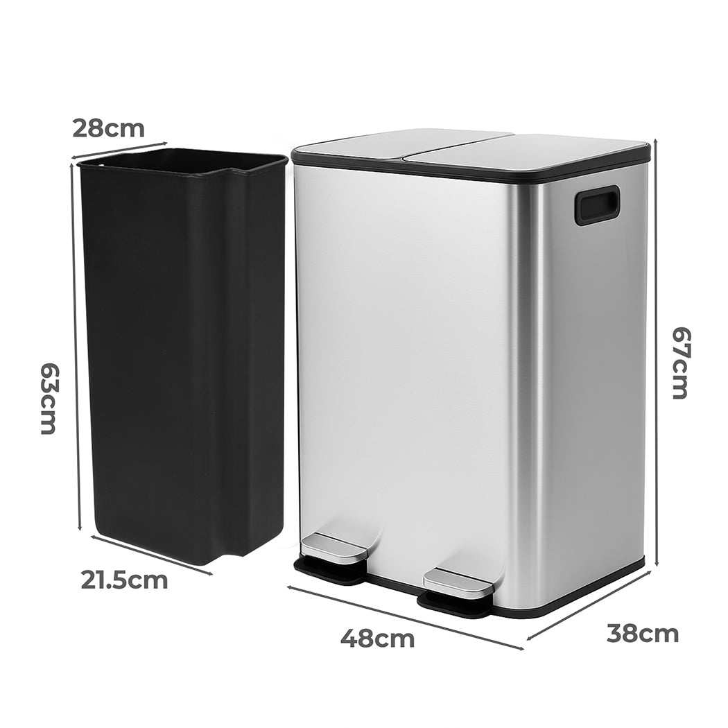Toque 60L Pedal Bin Kitchen Waste Can Recycling Dustbin-2065254654639476738